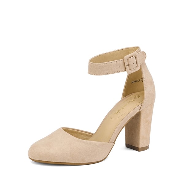 Round Toe Chunky Heel Pumps - NUDE SUEDE -  0